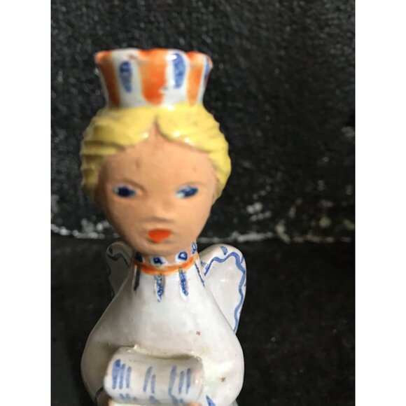 Vtg Hungarian Candle Holder Folkloric Ceramic Hand Painted Angel Miniature Taper - Picture 5 of 10